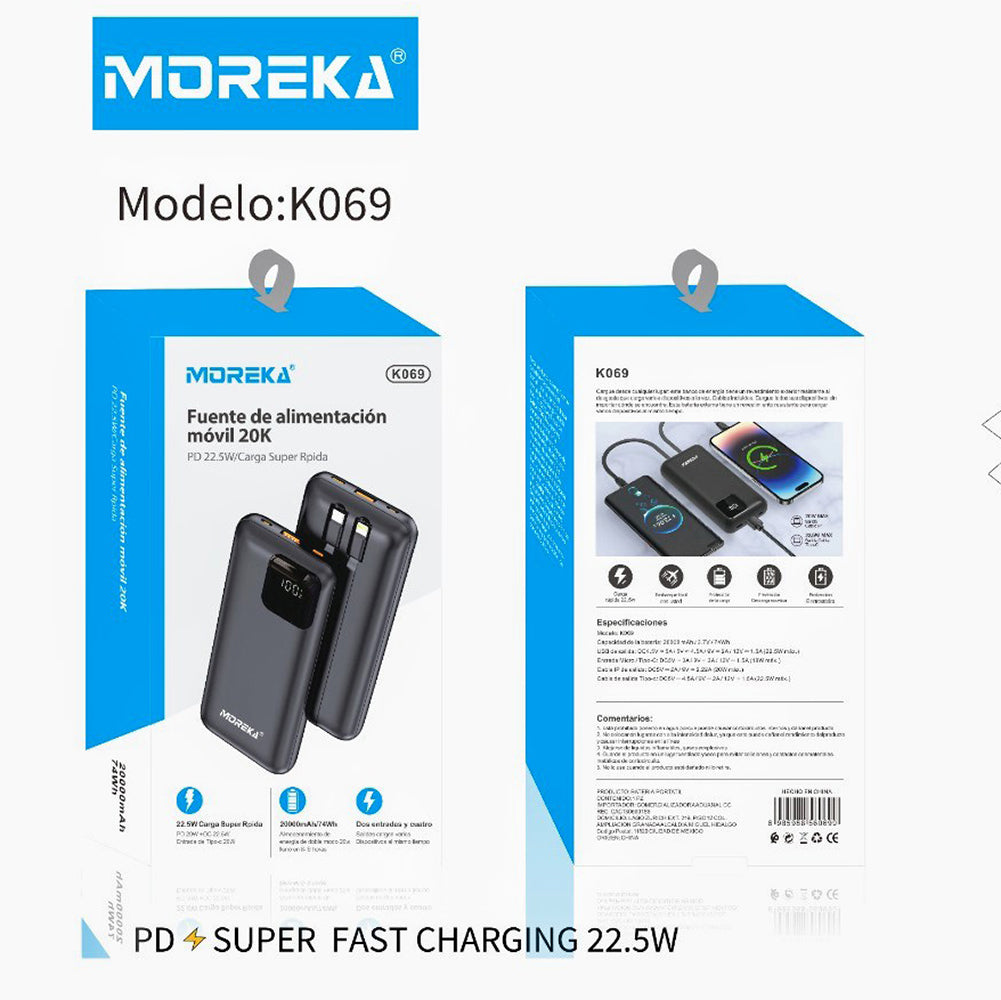 Powerbank Moreka K069 20000 mAh 22.5W Tipo C IP - Imagen 8