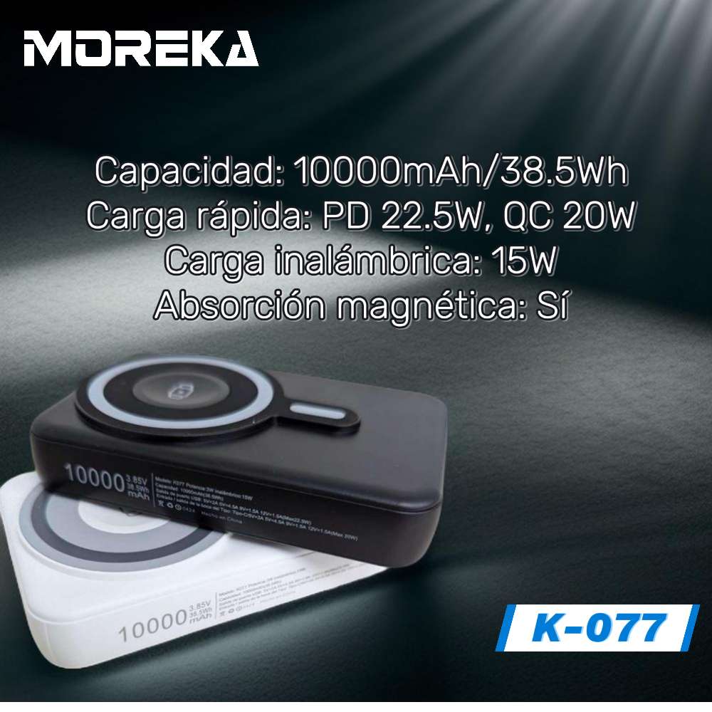 Power Bank Moreka K077 1000 mAh 22.5W inalámbrica 15W - Imagen 3