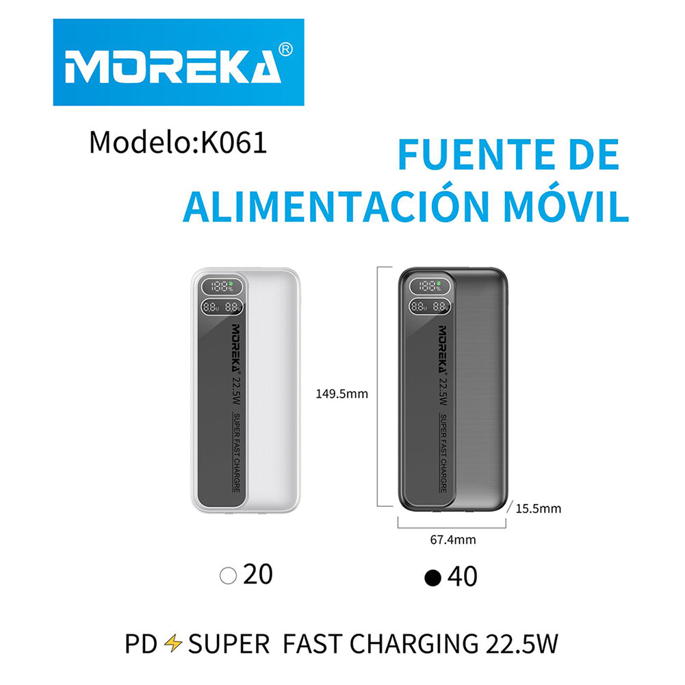 Powerbank Moreka K061 10000 mAh Tipo C IP Carga Rápida 22.5W - Imagen 2