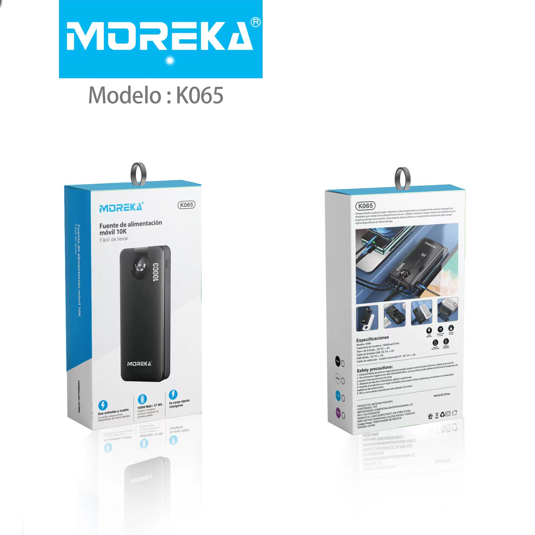Power Bank Moreka K065 1000 mAh 37W 2 entredas 2 salidas - Imagen 2