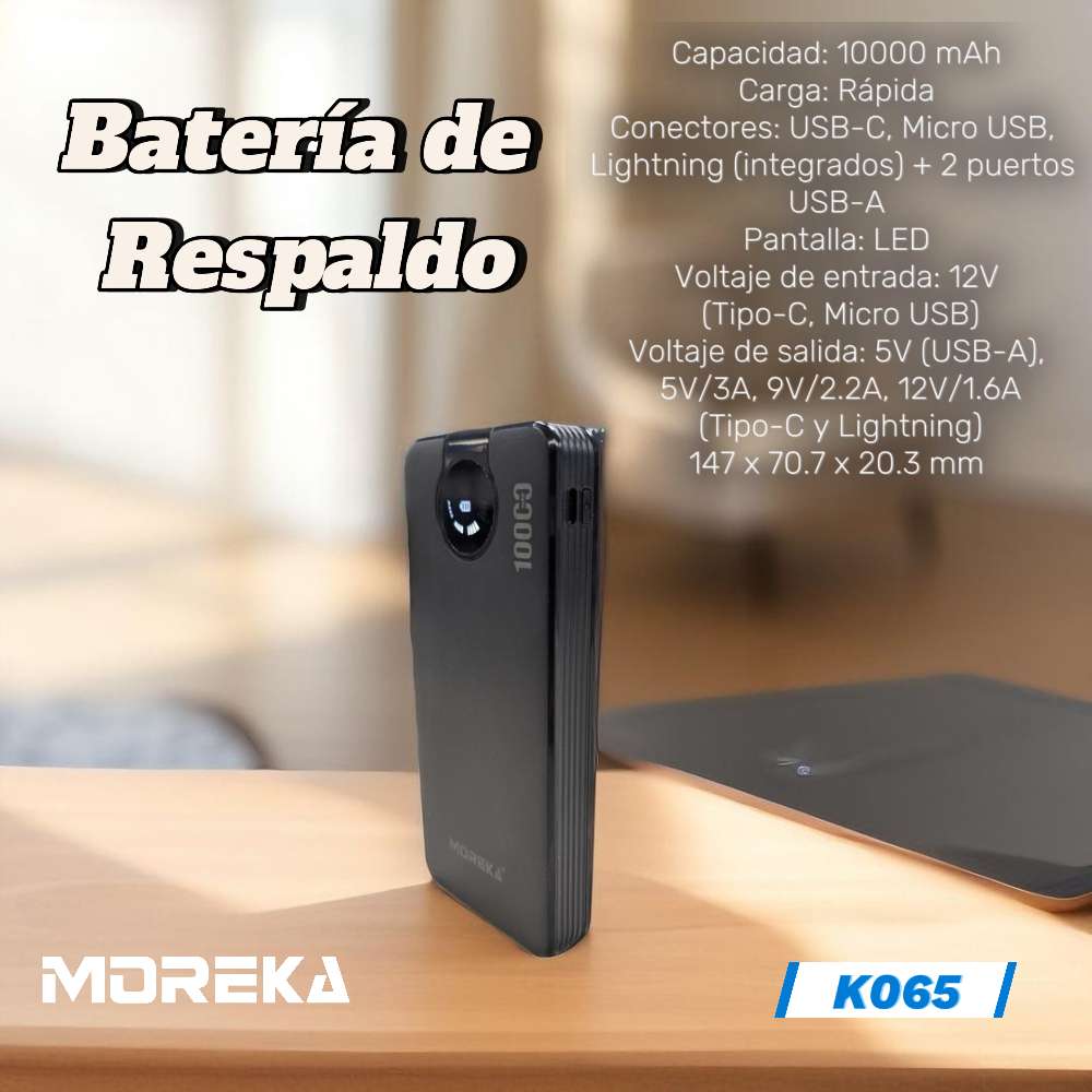 Power Bank Moreka K065 1000 mAh 37W 2 entredas 2 salidas - Imagen 3