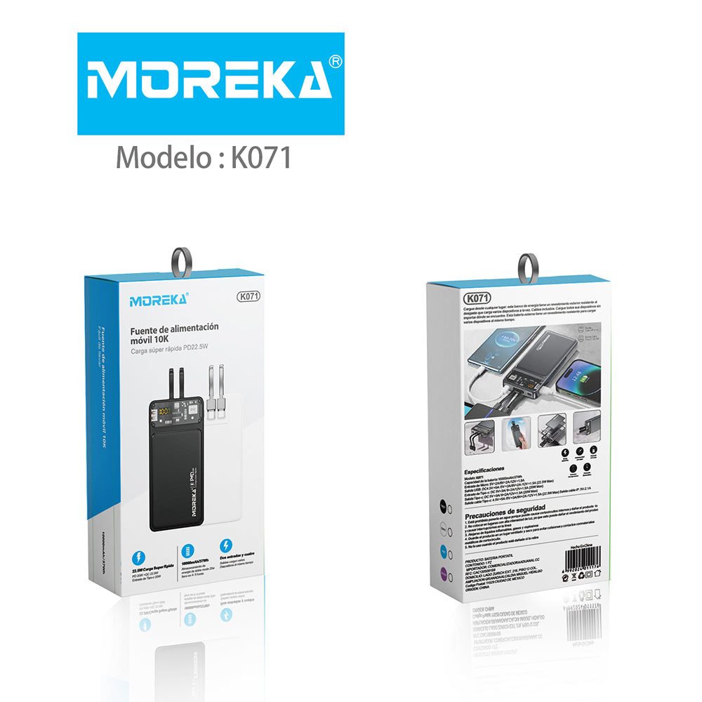 Power Bank Moreka K071 10000 mAh 22.5W Tipo C IP - Imagen 5