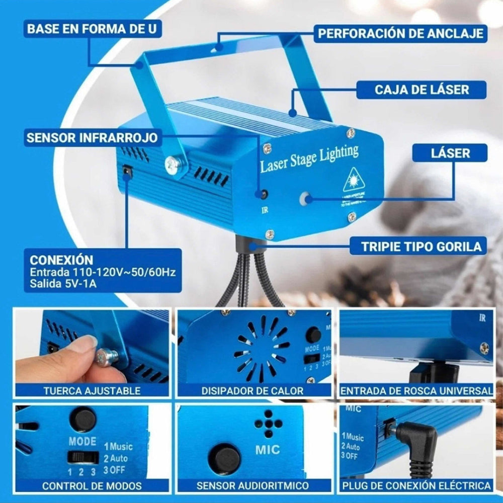 Proyector Láser Led Fiestas Disco Navidad largo alcance XLF-09 - Imagen 3