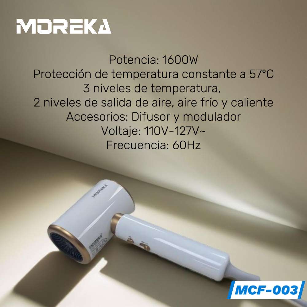 Secador de pelo 1600w, secado rápido, iones negativos, aire frío y caliente MCF-003 - Imagen 2