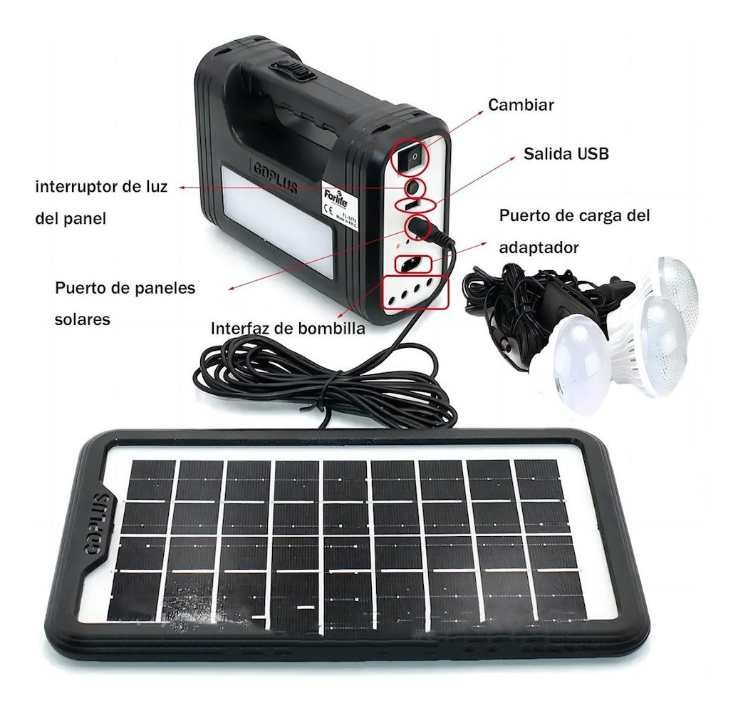 Mini Sistema Solar 3 Focos Linterna Power Bank MOR-8017 - Imagen 4