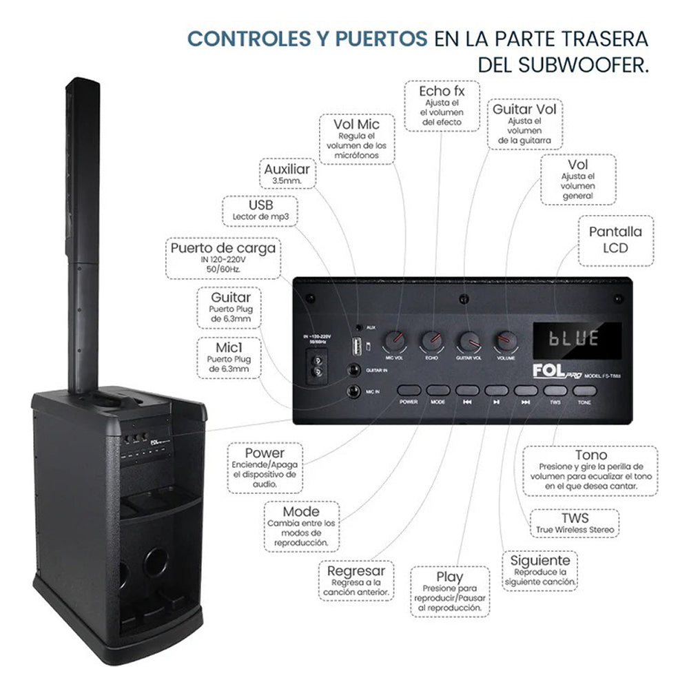 Torre De Audio Con Subwoofer 10 pulgadas más 6 bocinas 420W FS-T888 - Imagen 2