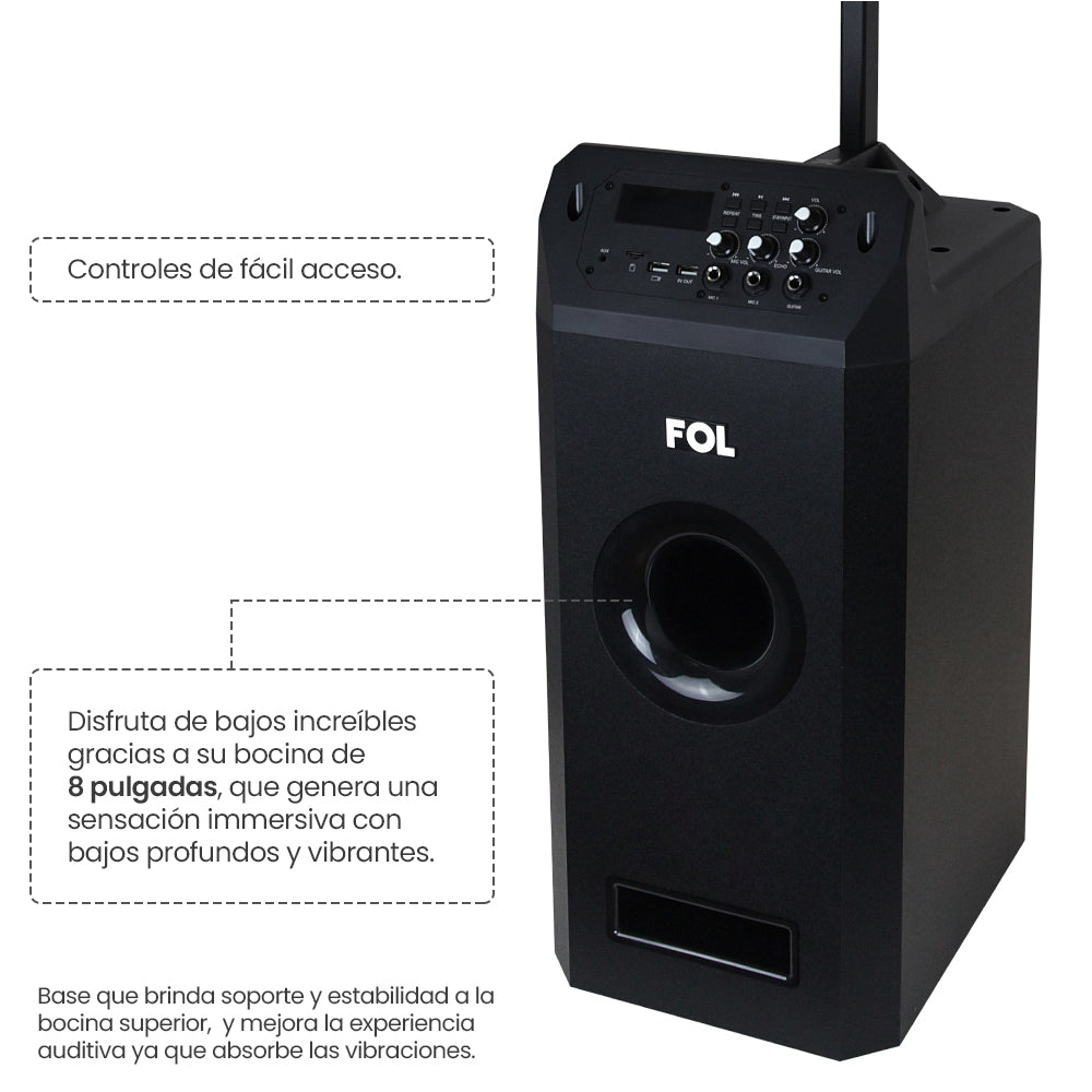 Torre De Audio Con Subwoofer 8 pulgadas más 4 bocinas 200W 2000mAh Fs-t109 - Imagen 3