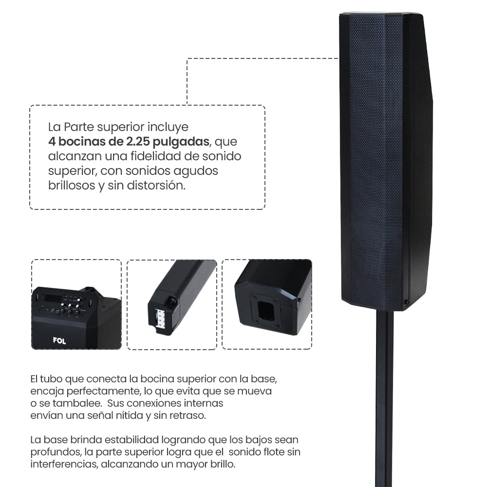 Torre De Audio Con Subwoofer 8 pulgadas más 4 bocinas 200W 2000mAh Fs-t109 - Imagen 4