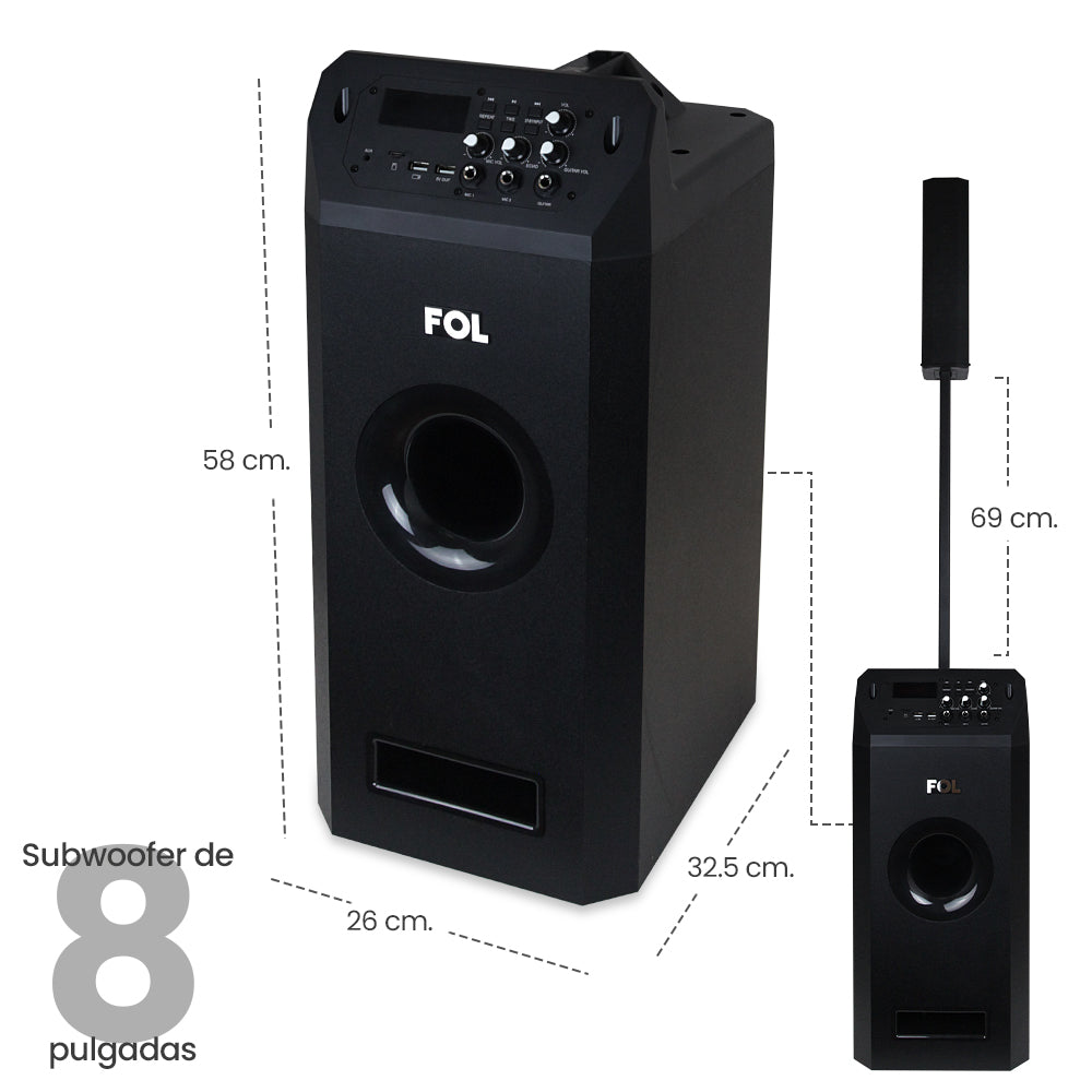 Torre De Audio Con Subwoofer 8 pulgadas más 4 bocinas 200W 2000mAh Fs-t109 - Imagen 7