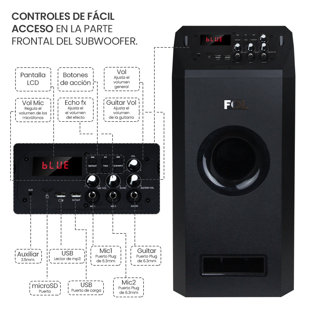 Torre De Audio Con Subwoofer 8 pulgadas más 4 bocinas 200W 2000mAh Fs-t109 - Imagen 8
