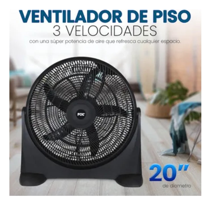 Ventilador de Piso 20 Pulgadas 3 Velocidades Potente Refrescante Verano FF-2001 - Imagen 4
